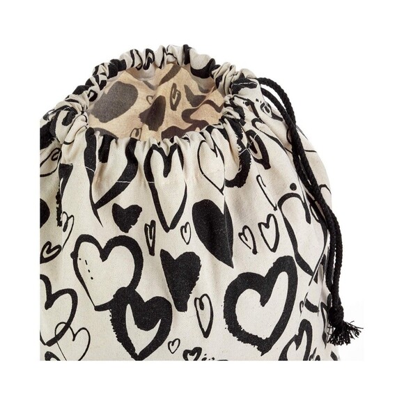 Hallmark 20" Large Canvas Bag with Drawstring (Cream w/Black Hearts) Valentines - Picture 5 of 8